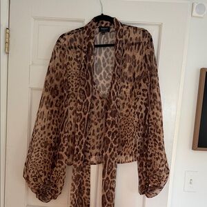 Bardot Brown Leopard Print Sheer Tie-Neck Blouse